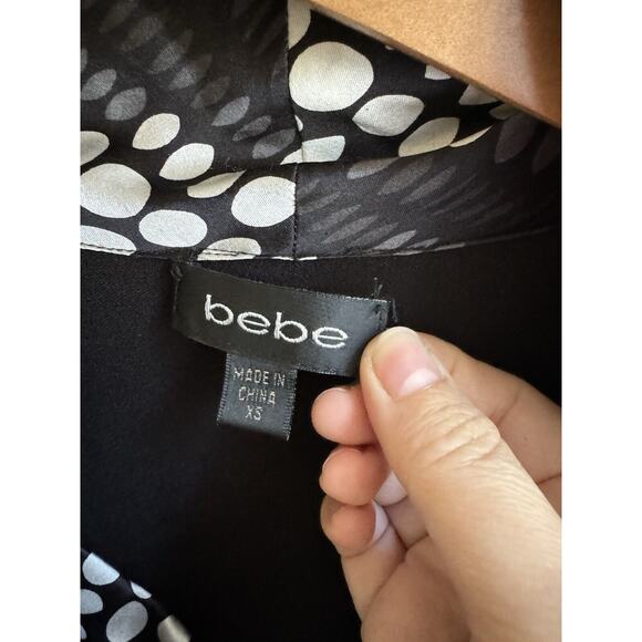 VTG 90s Y2K BeBe Black White Polka Dot Top XS Mob Wife Scarf - Picture 5 of 5